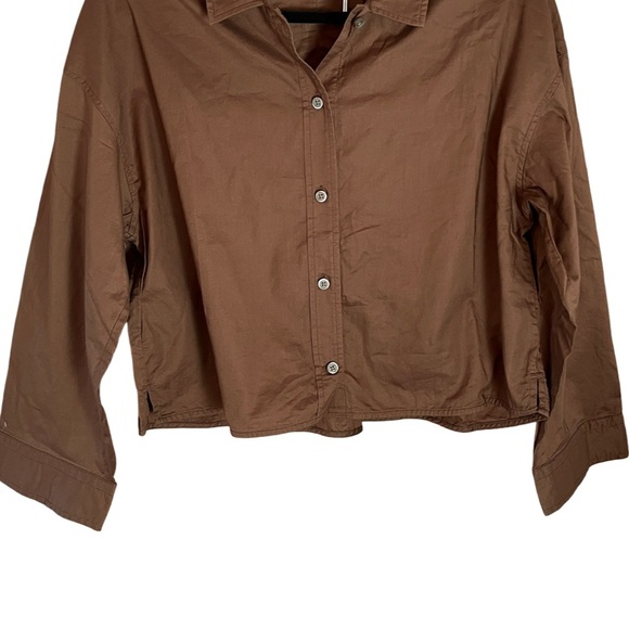 NWT Everlane Cropped Boxy Chestnut Brown PJ Top Loungewear Blouse XS - Picture 5 of 12
